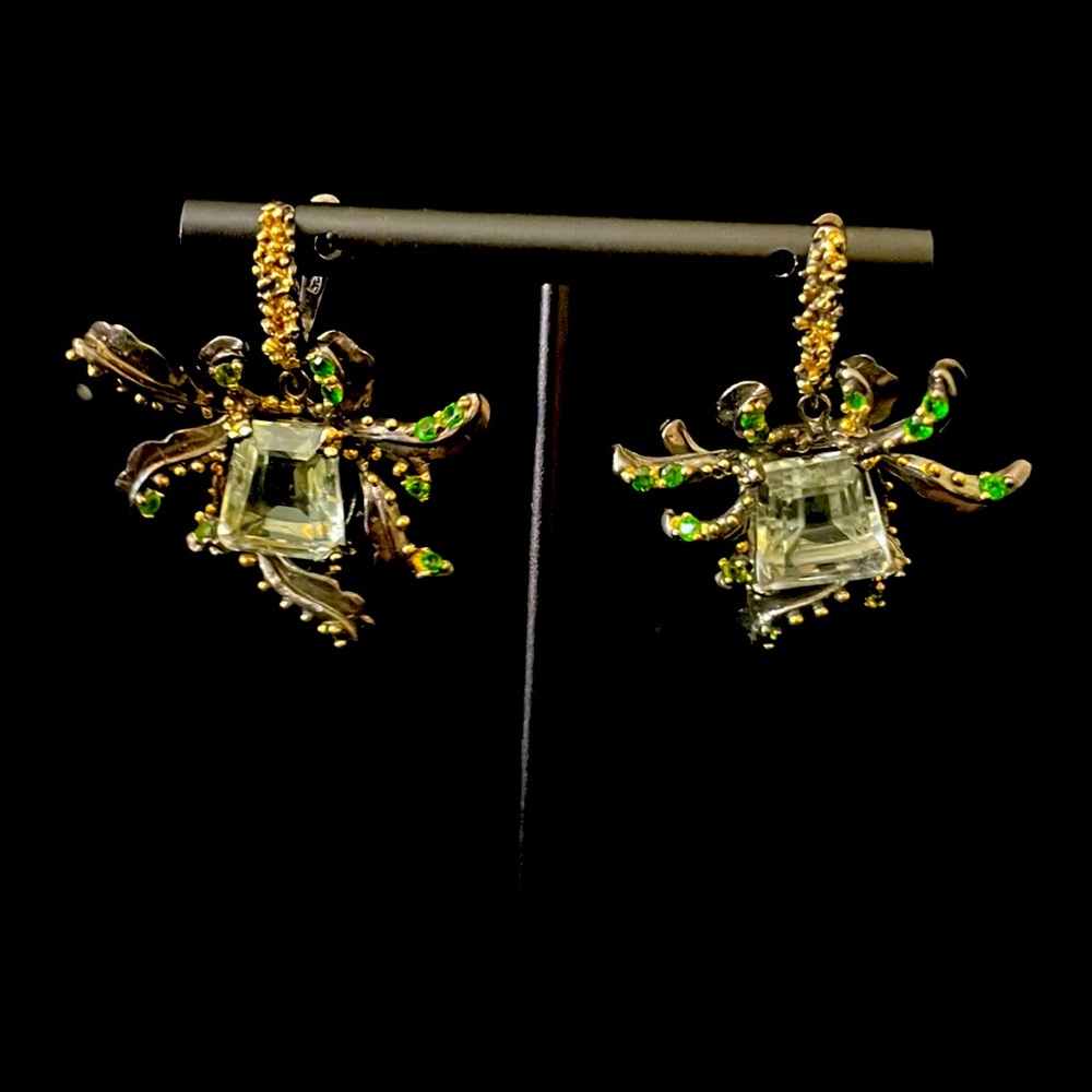 Handmade silver/gold accent light green amethyst earrings.